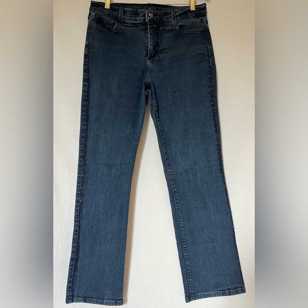 NYDJ High Rise Straight Leg Jeans with Glittered Side Seams - Dark Indigo -Sz 16